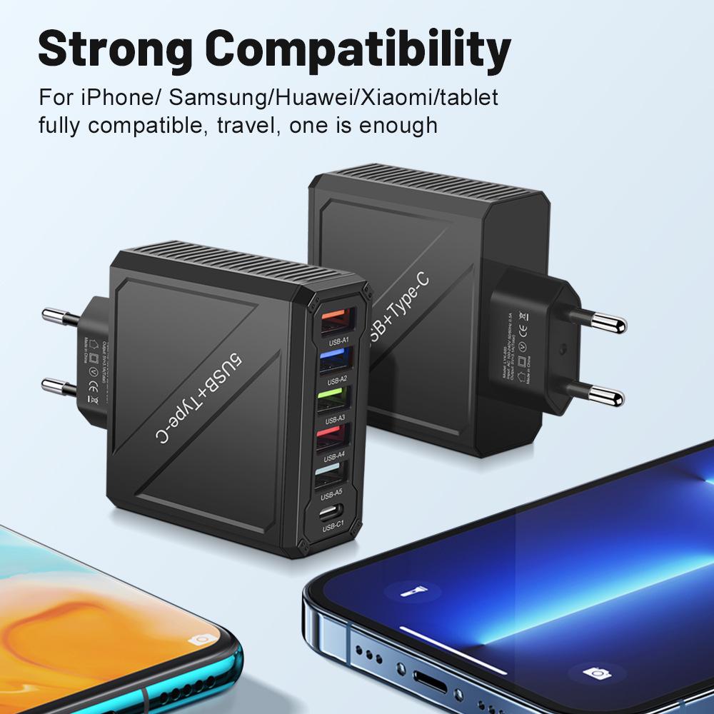 3.1A 5-Port USB Charger with European, American, British, and Korean Plugs for Mobile Phones