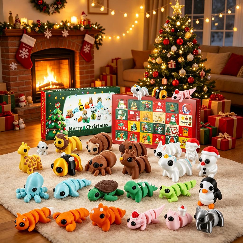 3D Cute Animal Christmas Advent Calendar with -Day Holiday Countdown