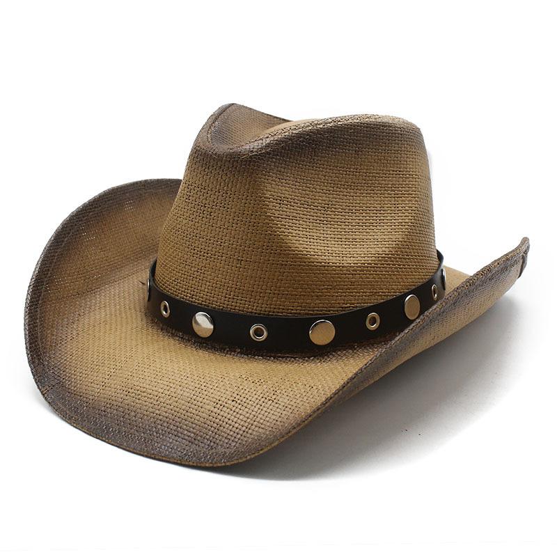 Pink Spring Summer Men'S And Women'S Western Cowboy Sun Hat Bent Jazz Straw Hat Spray Painted Hat Outdoor Sun Hat