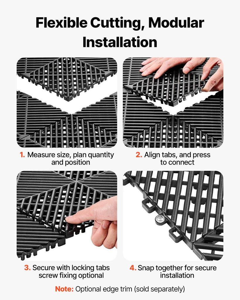 Interlocking Drainage Mats, 310 X 310 Mm, Modular Garage Flooring Tiles, Non-Slip PP Drainage Floor Tiles, Self-Draining, Easy Installation, for