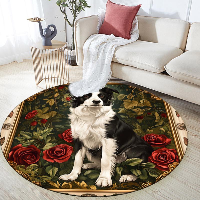 Rose Dog,Round Area Rug,Carpet Rug for Living Room Bedroom Sofa Playroom Decor,Non-slip Floor Mat