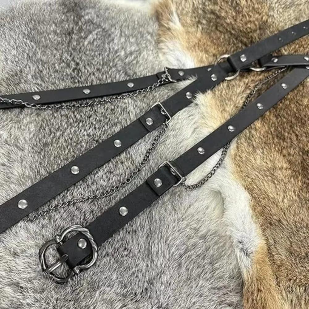 Thin Medieval DIY Faux Leather Belt Metal Pin Buckle Chain Belt Viking Waist Belts  Jeans Matching