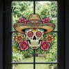 Waterproof Outdoor Glass Decorations Flower Skull Wall Sticker Day of The Dead Decorative Stickers Decals PVC Removable for Windows Doors Easy Peel