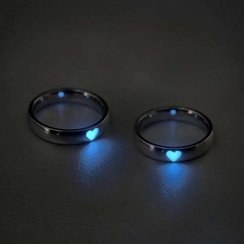 Fashion Blue Love Heart Luminous Ring For Women Men Retro Glow In Dark Copper Color Adjustable Couple Finger Rings Jewelry Gift