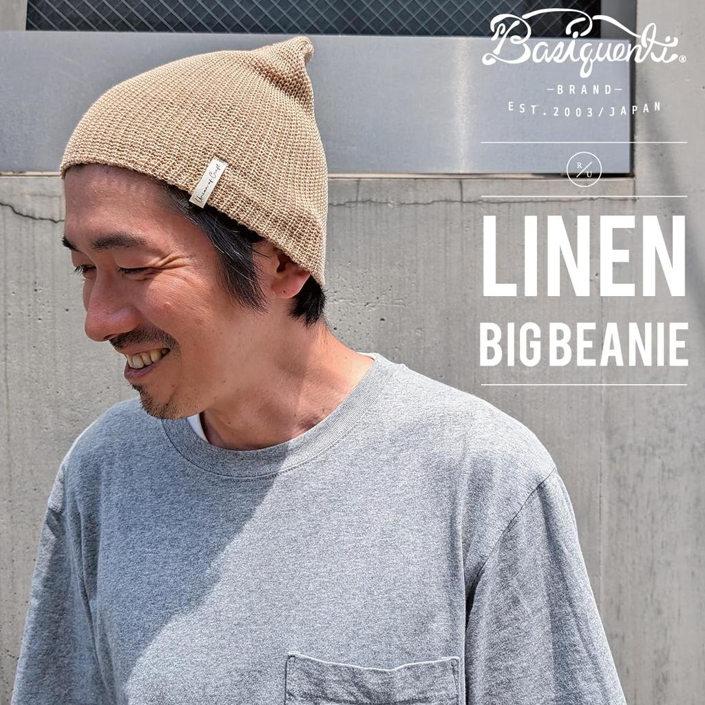 BASIQUENTI Linen Big Hemp Knit One Size Fits and Beige Beanie, Hat, All, Women's Men's,