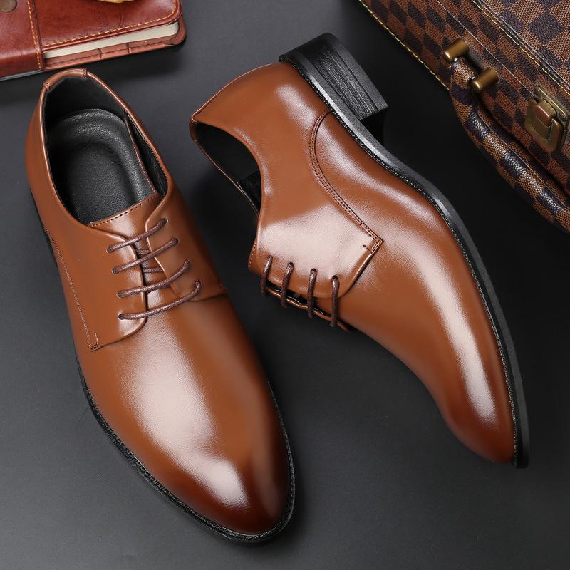 Men's breathable leather shoes formal business shoes pointed toe lace-up wedding shoes men's large size wish2025 foreign trade shoes men