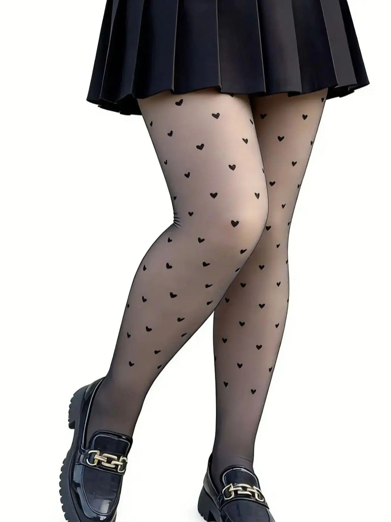 

1 шт. Жіночі Чорні Шкарпетки-Легінси З Товстою П ятою та Малюнком Чисте Бажання Маленьке Серце Осінньо-Зимовий Стиль Підходять для 0-15°C One Size чорний