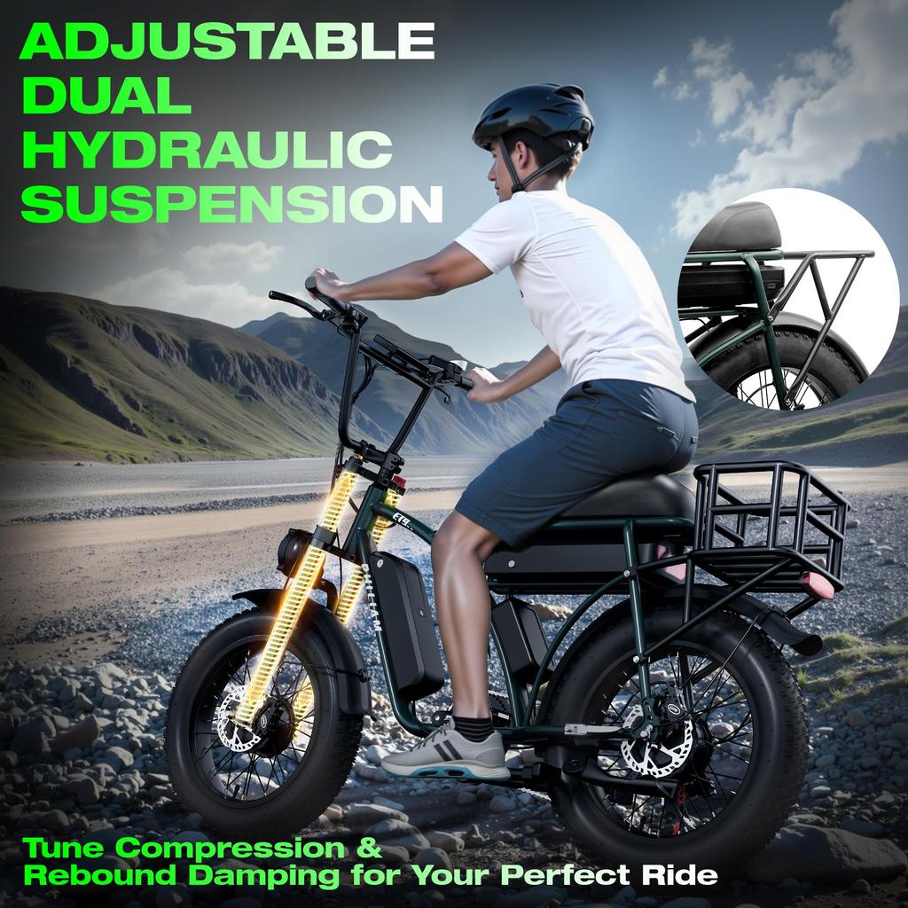 PHILIAM ET9 Electric Bike 1500W 52V 50Ah Dual Batteries 80-200 Miles Max Range 31 MPH Top Speed