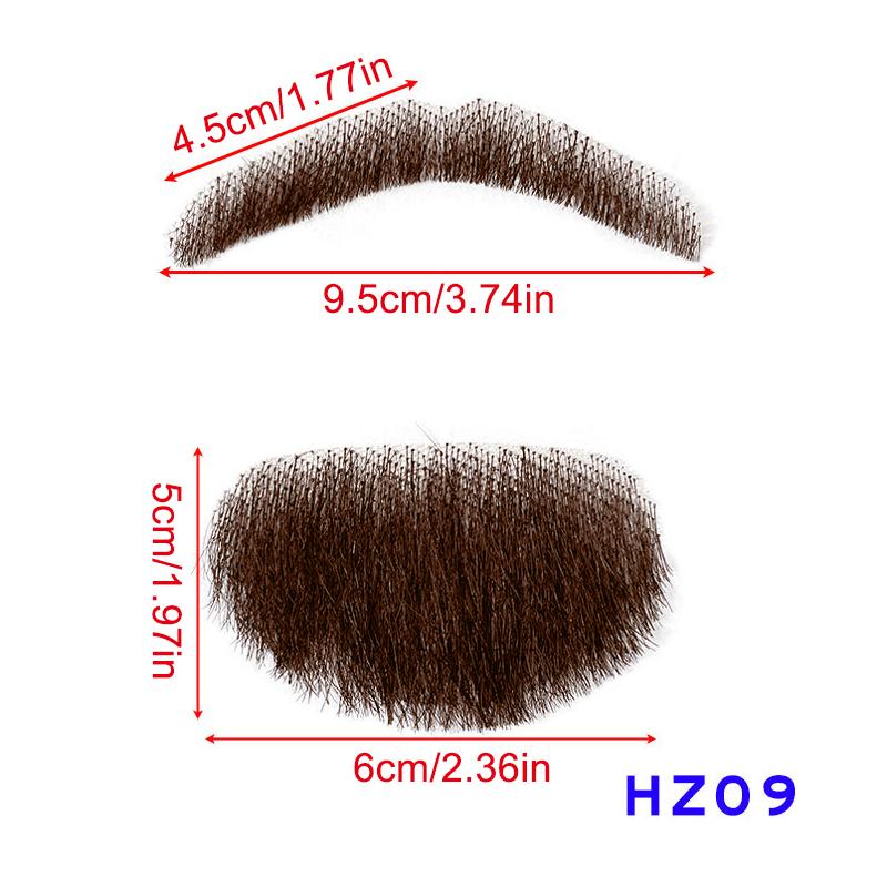 100% Human Hair Beard Black Brown Lace Mesh Beard Shallow Short Realistic Fake Moustache For Men Makeup Facial Hair Hand Made