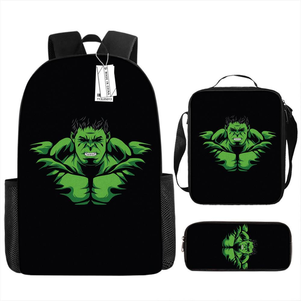 Children Backpack Three Piece Set With The Avengers Hulk Print Design For School Use