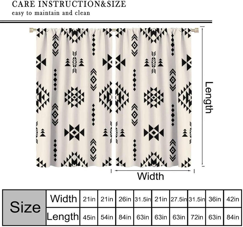 Tribal Geometric Pattern Curtains,Traditional Southwestern Style Aztec Window Treatments for Bedroom Living Room,Minimalist