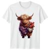 Highland Cow Roses Hearts Mens T-Shirt Womens Tee Graphic Unisex Top