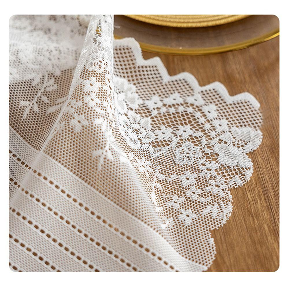 Semi-Sheer Lace Jacquard Table Runner Hollowed Out Rectangular Lace Tablecloth Kitchen