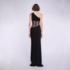 Elegant European One-Shoulder Party Evening Gown with High-End Mesh and Waist-Cinching Fishbone Design for Women
