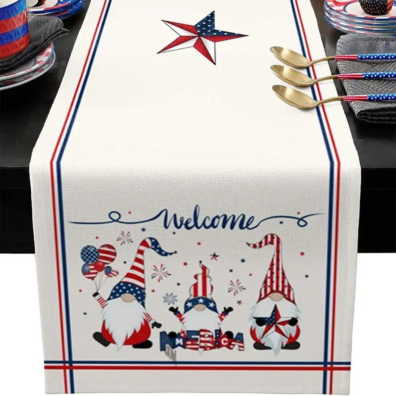 

Tea Table Stripe Star Table Flag Linen Cloth Dine Table Flag Printed Red and Blue Creative Tablecloth Home Decoration Table Mat 33x183cm