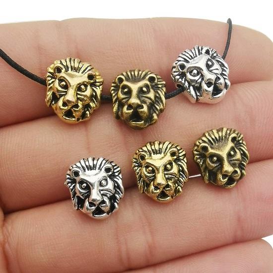 36pcs Antique Silver Bronze Gold Mixed Lion Head Loose Spacer Bead,Craft Supplies Charms Pendants for Jewelry Findings Making Accessory