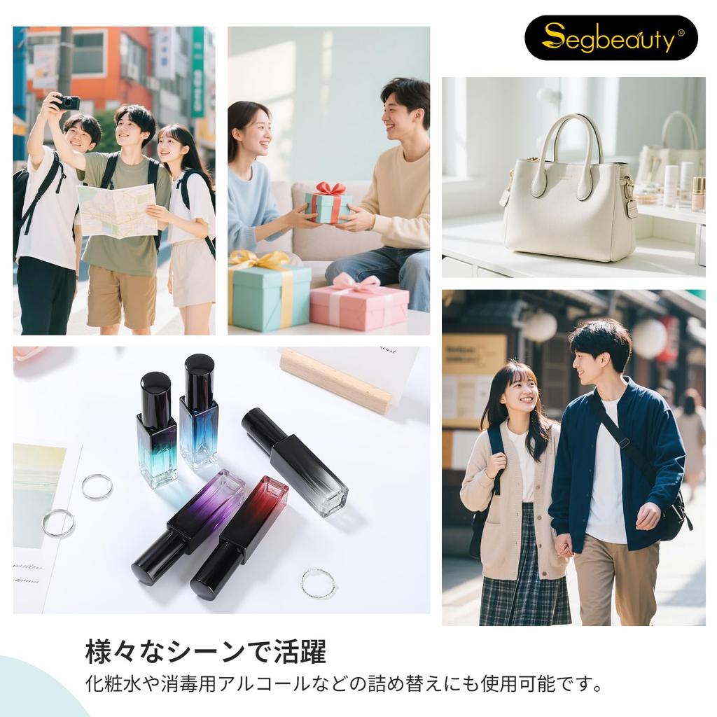 Segbeauty Atomizer 10ml Five Colors Group Refillable Spray Mini Suitable for Perfume Spray Gradient Blue Red Blue Purple 5-Pack, B, Glass, Push-Type,