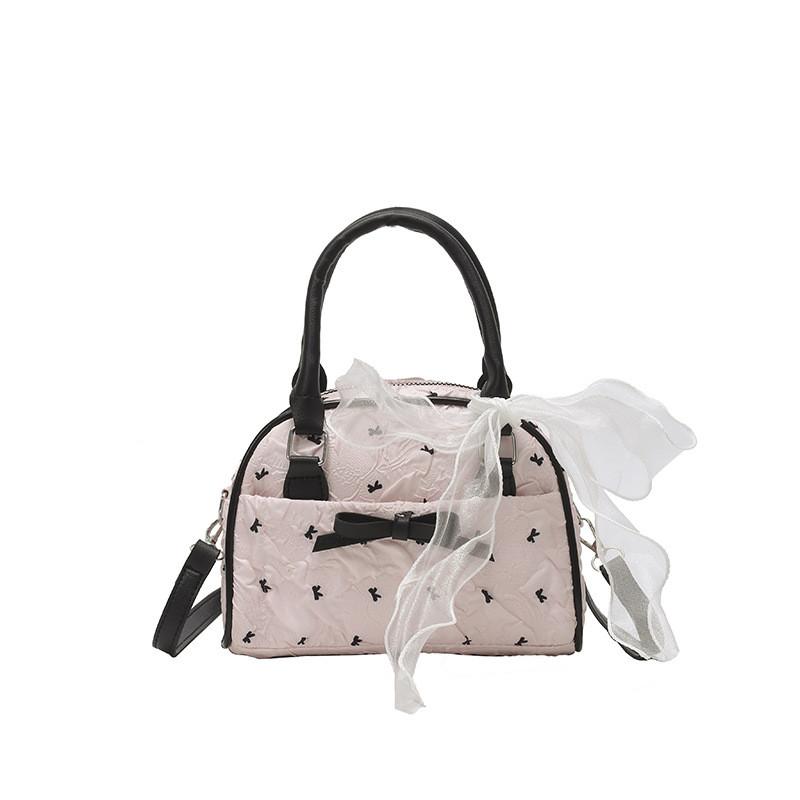 Cute Bow Printed Small Shoulder Bag Made Of Polyester For Everyday Outfits