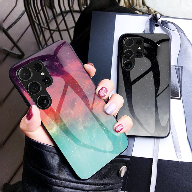 For Samsung Galaxy S24 Ultra S24 Plus S24 S23 Ultra S23 Plus S23 S22 Ultra S22 Plus S22 Starry Sky Pattern Glass Phone Case