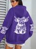 Süßer Haar-Kuh-Cartoon-Druck Kapuzenpullover Damen Fleece Herbst Streetwear Bequemer Lässiger Hoodie Y2K Tasche All-Match Kapuzenpullover