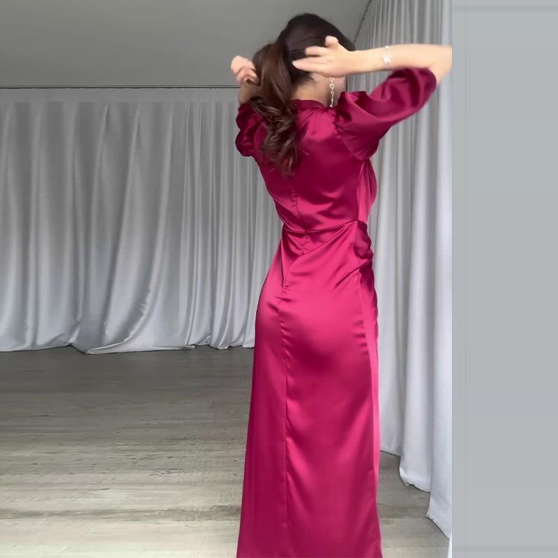 Verano 2024 Vestido Elegante con Abertura Sexy Adelgazante Europeo y Americano para Mujer