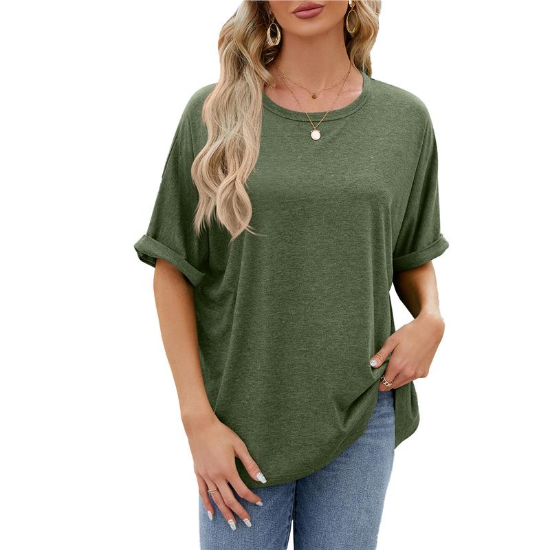 2024 Women's Spring/Summer Loose Solid Color Round Neck Short Sleeve T-Shirt