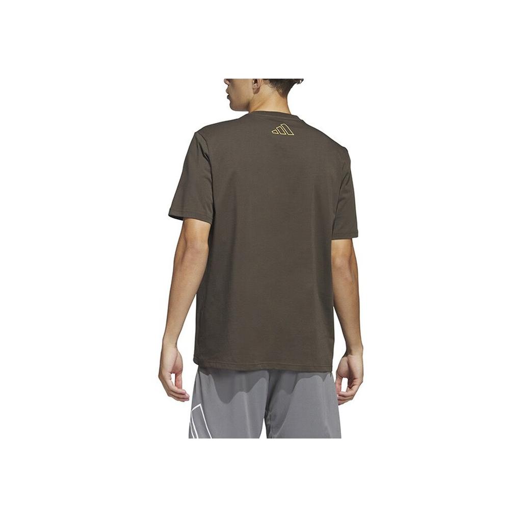 Adidas Embroidered Logo Pattern Crew Neck T-Shirt Men Tops Dark-Olive-Green IC1874