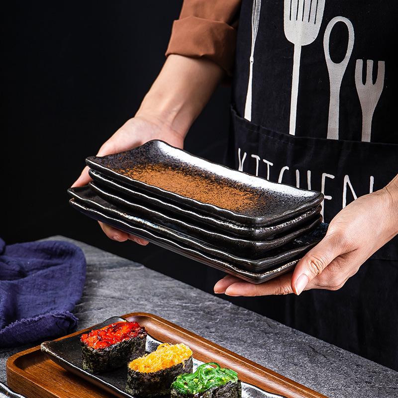 Commercial Barbecue Plate Japanese Style Sushi Plate Saury Plate Hot Pot Plate Ceramic Long Plate Dessert Plate