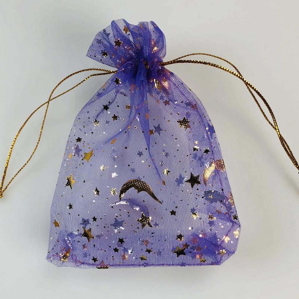 Organzabeutel Schmuckbeutel Bronzefarbener Stern Mond Kordelzug mit Kordelzug Geschenk Hochzeitsfeier Party Souvenir Süßigkeitenverpackung