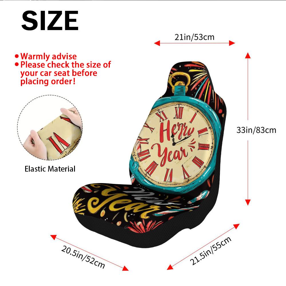 2pcs New Year Celebration Vintage Clock Pattern Car Seat Covers | Comfortable, Easy To Install, Universal Fit For Sedan And SUV