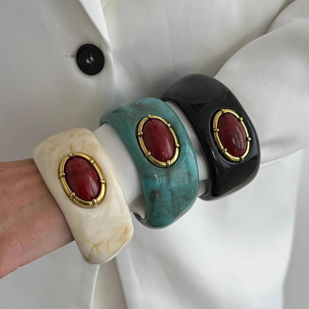 Ingemark Vintage Chunky Resin Acrylic Cuff Bangle Bracelet Women Boho Geometric Irregular Big Wide Bracelet Jewelry Accessory