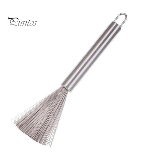 

Щетка для сковороды из нержавеющей стали, эффективное средство для удаления остатков пищи, длинная ручка, плотная щетина с подвесным отверстием, очиститель для кухонной утвари M 1pc