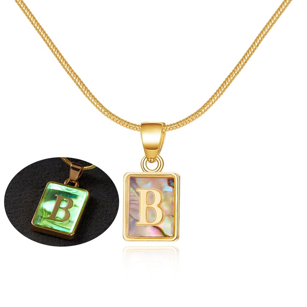 Colored Shell Luminous 26 Letter Square Brand Pendant Snake Bone Chain Necklace Couple Letter Necklace