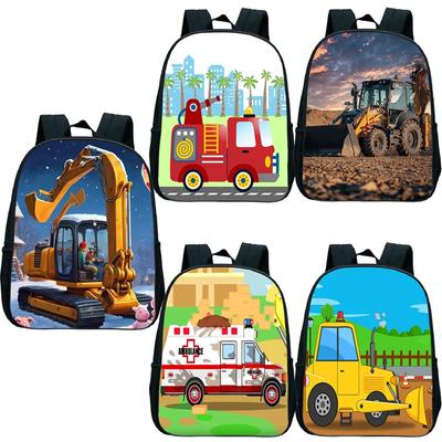 Excavator Tractor Print Backpacks Fire Truck Bookbag Ambulance Kids Backpack Boys Girls Kindergarten Schoolbag
