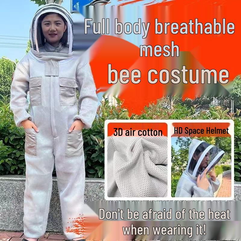Bienenfester 3D-Luftbaumwoll-Ganzkörperanzug mit atmungsaktivem Helm zum Stichschutz