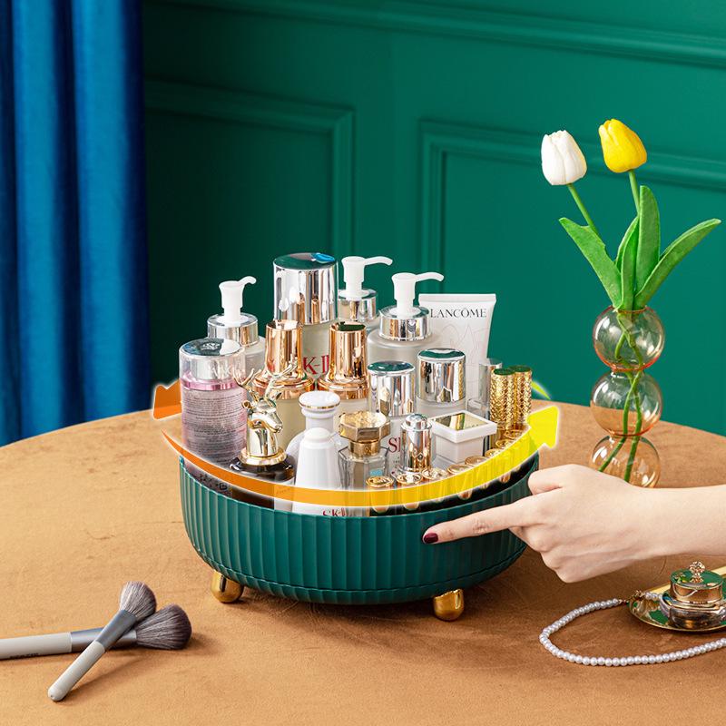 Organisateur de vanité rotatif: Support pour pinceaux de maquillage, Plateau de rangement pour rouges à lèvres et soins de la peau
