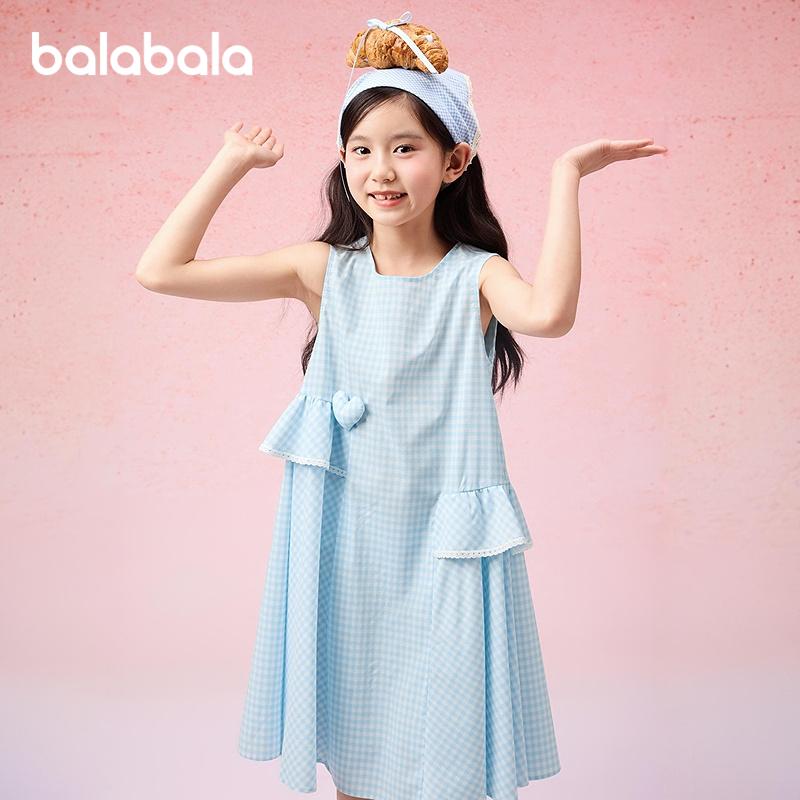 Balabala Girls' Plaid Sleeveless Princess Dress - Summer Collection