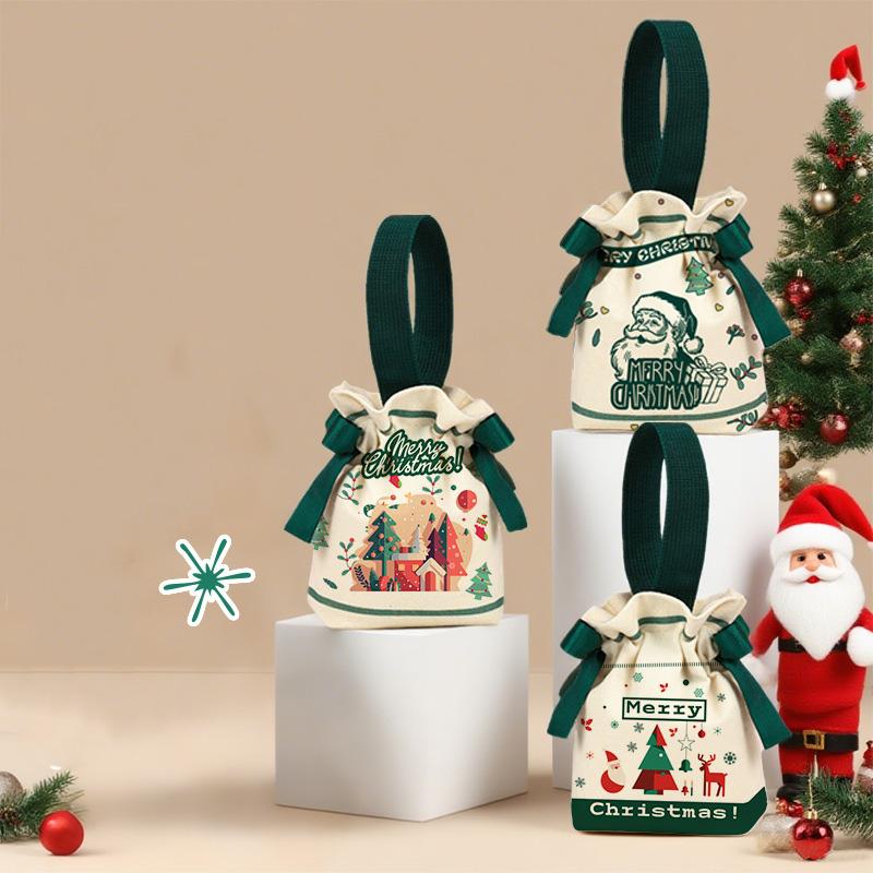 1-5pcs Christmas Drawstring Candy Bag New Year Gift Bags Party Gift Pouch Holiday Treat Sack Reusable Festive Favor Bag for Kids