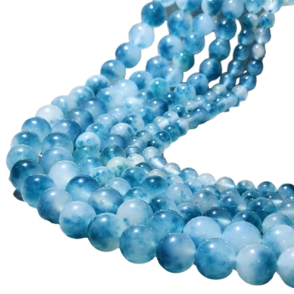 Smooth Blue Chalcedony Floating Jades Natural Stone 15" Smooth Loose Spacer Beads 4/6/8/10/12mm for Jewelry Making DIY Bracelets Charms Accessories