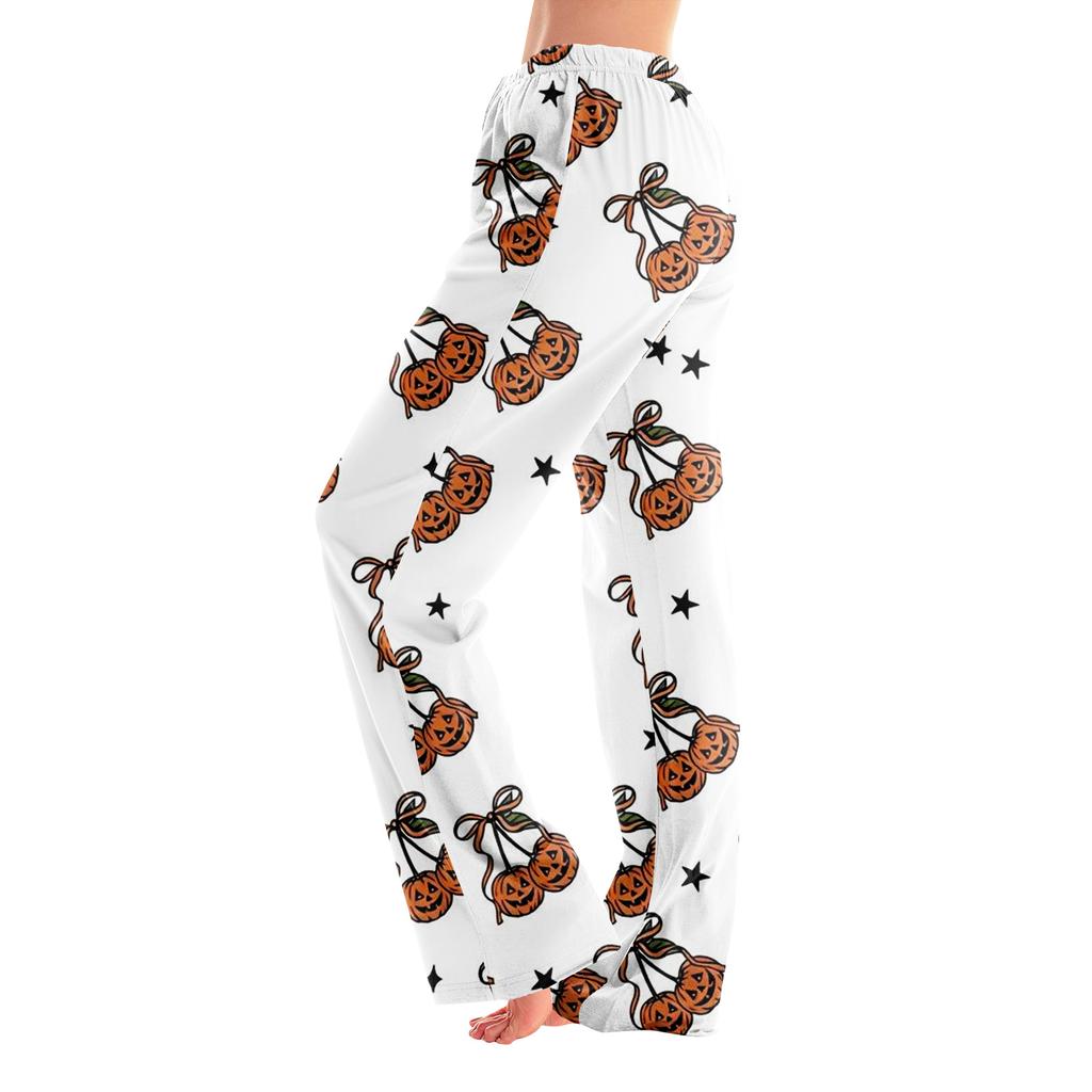 Adult Loose Fit Halloween Printed Pajama Pants with Elastic Waist - No Drawstring