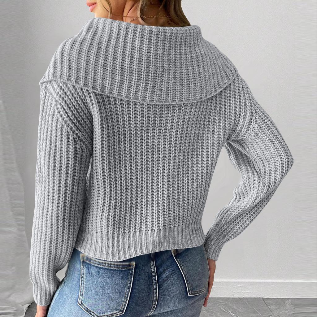 Damen Kurz Großer Kragen Schmetterlingsknoten Splicing Pullover Sweater Top