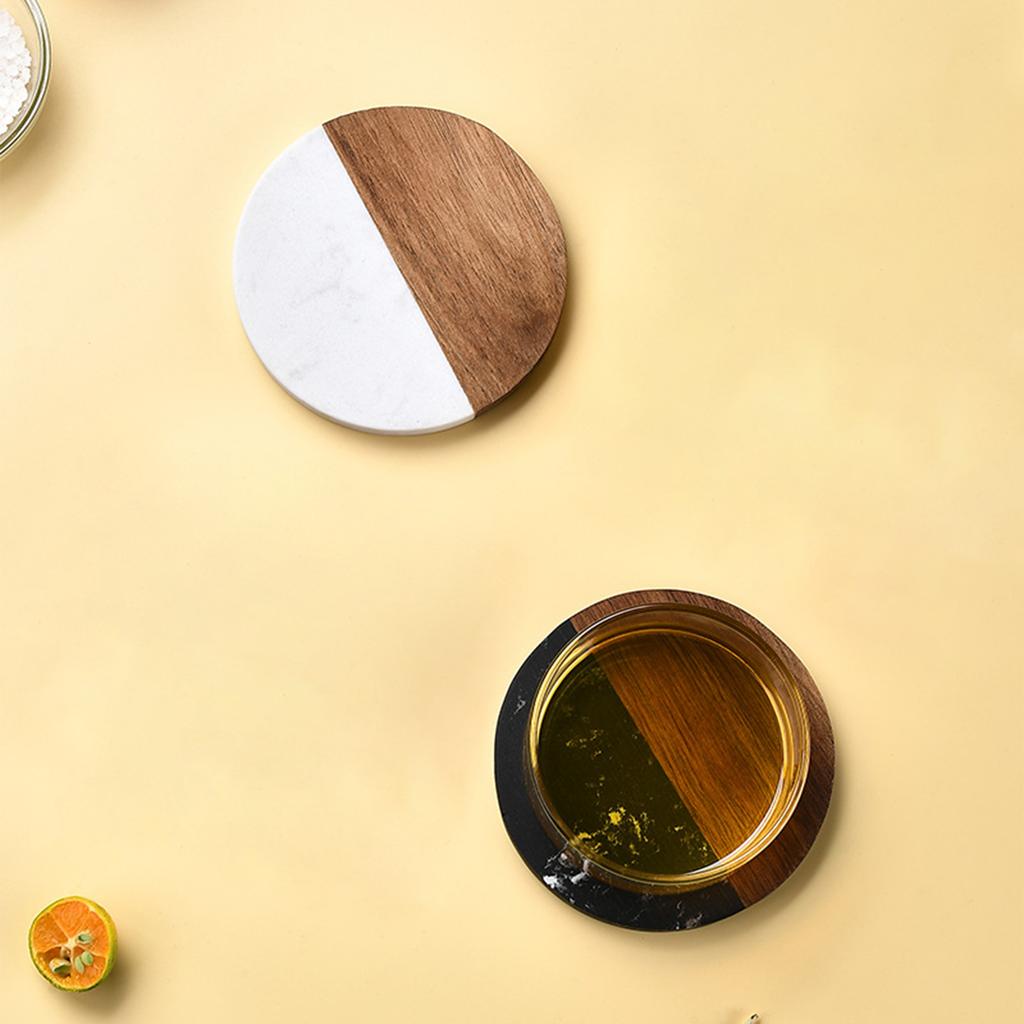 4PCS Marble And Acacia Wood Coaster Set Heat Resistant For Home Dining Table