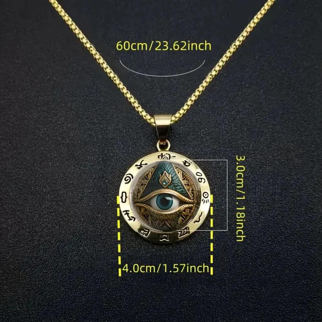 Ancient Egyptian Eye Pattern Hieroglyphic Stainless Steel Pendant Necklace for Men Retro Style Talisman Chain