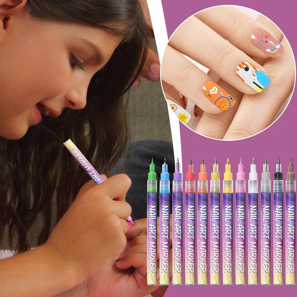 12Pcs/Set Nail Arts Drawing Graffiti Nail Polish Waterproof Painting Liner Pen DIY Abstract Lines Flower Nail Manicure Tools