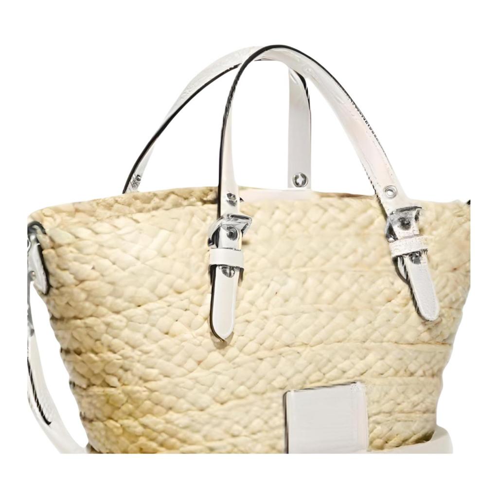 New COACH Straw Woven With Leather Tote Bag Shopping Bag Shoulder Bag Crossbody Bag Handbag Small Size Women's Beige Yellow CJ519-SVBD6
