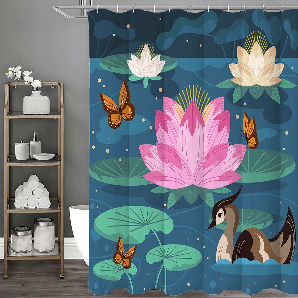 

Занавеска для душа Лотос, Декоративная занавеска для душа для ванной комнаты, Водонепроницаемая занавеска для душа с крючками 90*180cm