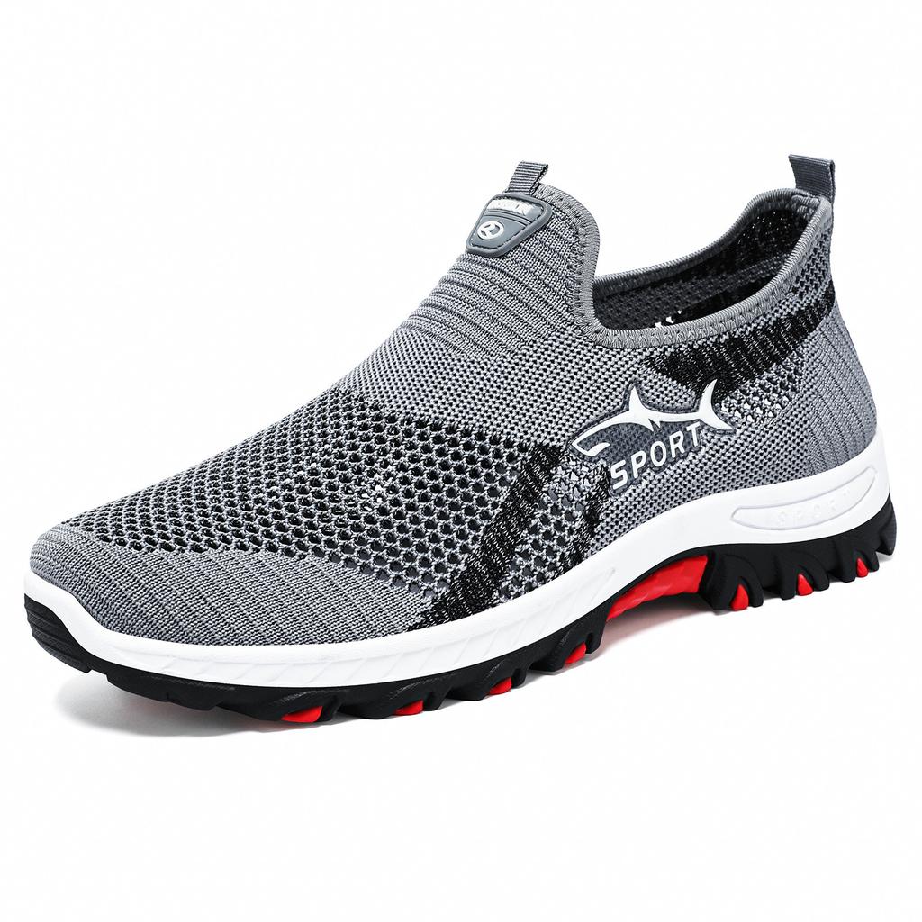 Flying woven large size men's shoes on behalf of stickers shark casual shoes soft sole breathable mesh sneakers single shoes