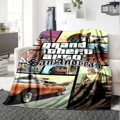 1pc Grand Theft Auto Soft Flannel Blanket with Designer Print A Cozy Blanket for All Seasons, Perfect for the Couch, Bed, Office