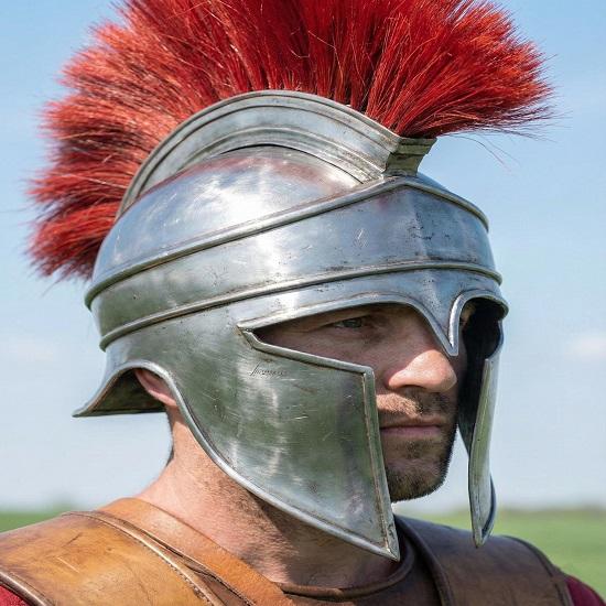 Roman Centurion Helmet with Red Crest Polished Steel Spartan Helmet Medieval Knight Armor