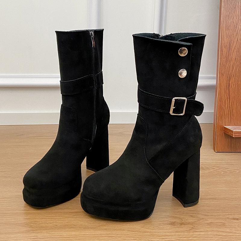 Versatile British Style High-heeled Medium Boots for Women 2025 New Autumn Models with Skirts To Increase Height and Thin Boots Martin Boots for Women